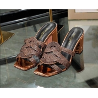 1:1 aaaaa Saint Laurent Medium Heel Slide Sandals with Crystals Gold 0324062
