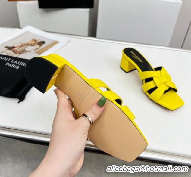 Popular Style Saint Laurent Medium Heel Slide Sandals in Palm-Grained Leather 5.5cm Yellow 0324100