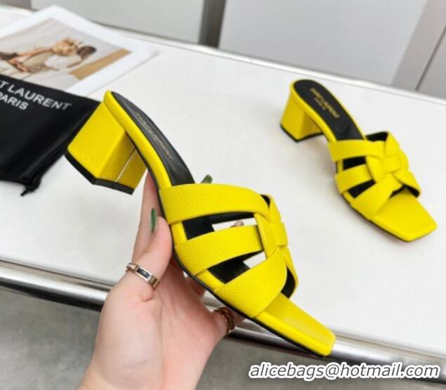 Popular Style Saint Laurent Medium Heel Slide Sandals in Palm-Grained Leather 5.5cm Yellow 0324100