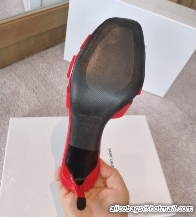 Shop Duplicate Saint Laurent Medium Heel Slide Sandals 6.5cm in Stone Embossed Leather Red 0325030