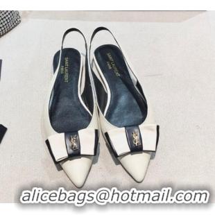 Good Looking Saint Laurent Anaïs Slingbacks Flat in Leather with Bow Black/White 412035
