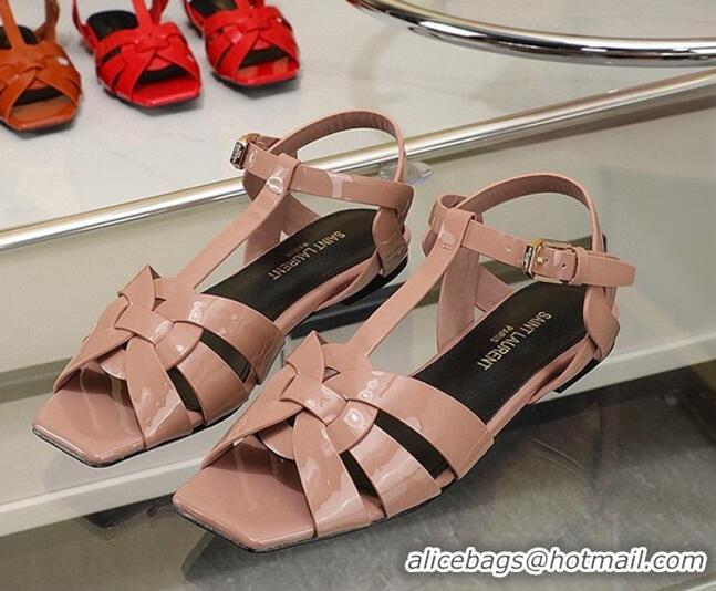 Luxurious Saint Laurent Flat Sandals in Nude Patent Leather 30426121