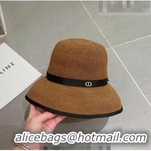 Modern Classic Dior CD Straw Wide Brim Hat with Bow 0613 Brown 2023