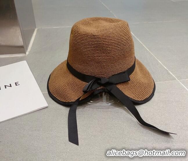 Modern Classic Dior CD Straw Wide Brim Hat with Bow 0613 Brown 2023