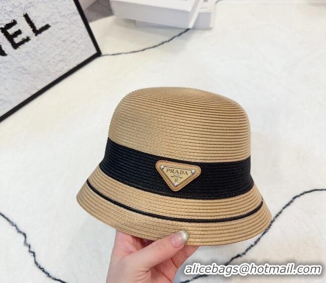 Popular Style Prada Straw Bucket Hat 061302 Khaki/Black 2023