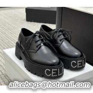 Best Price Celine Calf Leather Lace-ups with Studded CELINE Black 022214