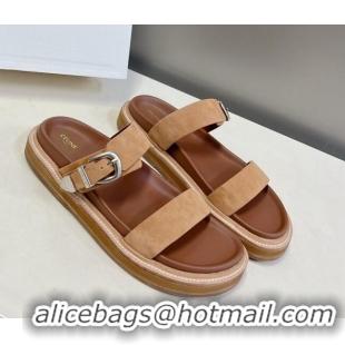 Best Price Celine Suede Slide Sandals with Buckle Beige 619071