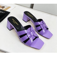 Good Looking Saint Laurent Medium Heel Slide Sandals in Patent Leather 5.5cm Purple 0324083