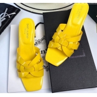 Shop Duplicate Saint Laurent Medium Heel Slide Sandals in Patent Leather 5.5cm Yellow 0324091