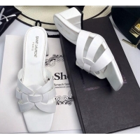 Sophisticated Saint Laurent Lambskin Medium Heel Slide Sandals 5.5cm White 0324106