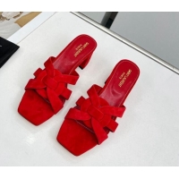 Low Cost Saint Laurent Suede Medium Heel Slide Sandals 4.5cm Red 0324113