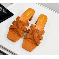 Luxurious Saint Laurent Suede Medium Heel Slide Sandals 4.5cm Brown 324116