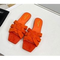 Lowest Cost Saint Laurent Suede Flat Slide Sandals Orange 0324128