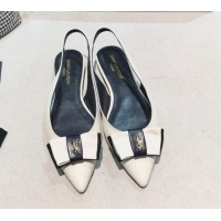 Good Looking Saint Laurent Anaïs Slingbacks Flat in Leather with Bow Black/White 412035