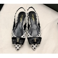 Pretty Style Saint Laurent Anaïs Slingbacks Flat in Dots Print with Bow White 1/Black 412037