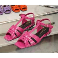 Good Product Saint Laurent Flat Sandals in Dark Pink Patent Leather 426111