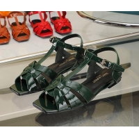 Top Design Saint Laurent Flat Sandals in Patent Leather Dark Green 30426118