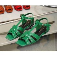 Cheap Price Saint Laurent Flat Sandals in Patent Leather Green 30426119