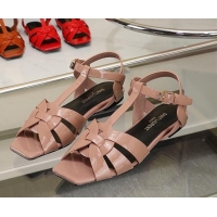 Luxurious Saint Laurent Flat Sandals in Nude Patent Leather 30426121