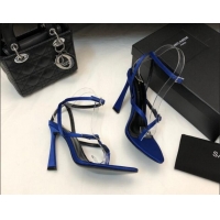 Stylish Saint Laurent Lila Silk Thong Sandals 10.5cm with Crystal Buckle 506087 Blue