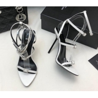 Purchase Saint Laurent Lila Leather High Heel Sandals 10.5cm with Crystal Buckle White 506088