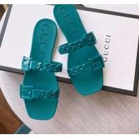 Good Quality Gucci PVC Chain Flat Slide Sandals Blue 022344