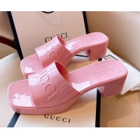 Popular Style Gucci Rubber Heel Slide Sandals 5.5cm Light Pink 030284
