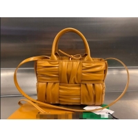 Famous Brand Bottega Veneta Mini Arco Tote Bag in Foulard Intreccio Leather 729042 Brown 2023