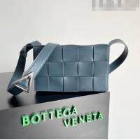 Promotional Bottega Veneta Cassette Cross-body Bag in Intreccio Leather 578004 Blue/Silver 2023