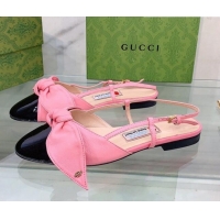 Stylish Gucci Lambskin and Patent Leather Ballet Flat Slingback with Bow Pink/Black 0302124