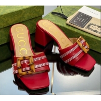 Best Product Gucci Bamboo Lambskin Medium Heel Slide Sandals 6.5cm Red 0321066