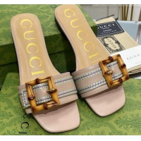 Good Looking Gucci Bamboo Lambskin Flat Slide Sandals Nude 321067