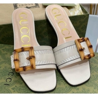 Best Grade Gucci Bamboo Lambskin Flat Slide Sandals White 321075