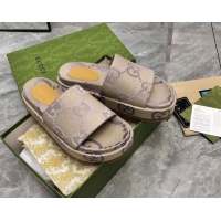 Low Cost Gucci Jumbo GG Canvas Platform Slide Sandals 5cm Beige/Purple 321087