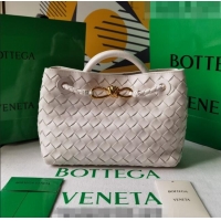 Famous Brand Bottega Veneta Small Andiamo Top Handle Bag in Intrecciato Leather 743568 White 2023