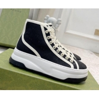 Top Grade Gucci GG Canvas High-top Platform Sneakers 5cm Black 406036