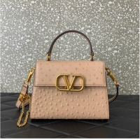 Buy Discount VALENTINO VSLING small Ostrich pattern Shoulder bag WB0F53 Cinnamon Pink