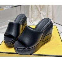 Good Looking Fendi Fashion Show Wedge Slide Sandals 14cm in Black Nappa Leather 329035