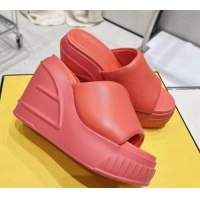 Low Price Fendi Fashion Show Wedge Slide Sandals 14cm in Dark Pink Nappa Leather 329039