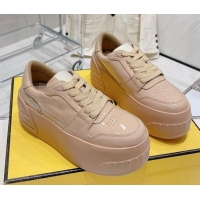 Sophisticated Fendi Fashion Show Low-top Platform Sneakers 7cm in Rose Beige Brushed Leather 329042