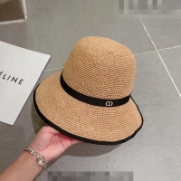Generous Dior CD Straw Wide Brim Hat with Bow 0613 Khaki 2023