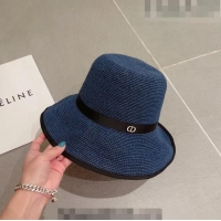 Top Quality Dior CD Straw Wide Brim Hat with Bow 0613 Navy Blue 2023