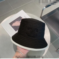 Super Quality Chanel Straw Bucket Hat 061303 Black/White 2023