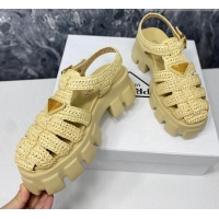 Unique Style Prada Monolith Crochet Cage Sandals 5.5cm Heel Beige 353119