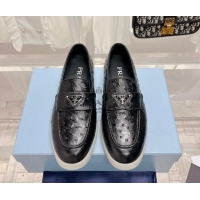 Low Price Prada Ostrich-Embossed Leather Loafers Black 1D222N 612127