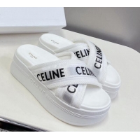 Best Product Celine Block Platform Slide Sandals in Mesh and Textile with Celine Jacquard White 524101