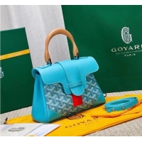 Buy Classic Goyard Calfskin Leather saigon mini Tote Bag 9955 light blue