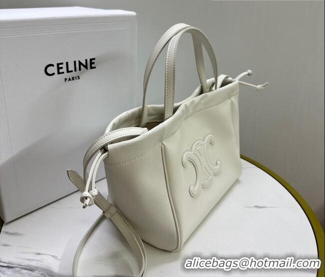 Pretty Style Celine Small Cabas Drawstring Cuir Triomphe Tote Bag in Smooth Calfskin 111013 White 2023