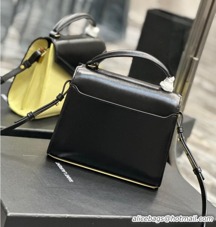 Discount SAINT LAURENT CASSANDRA SMALL TOP HANDLE BAG IN SMOOTH LEATHER 602716 black&yellow