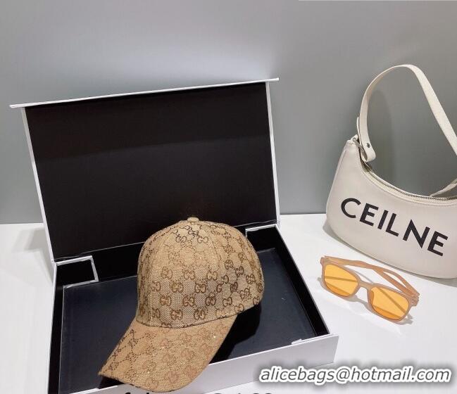 Trendy Design Gucci GG Canvas Baseball Hat with Crystals 0628 Beige 2023